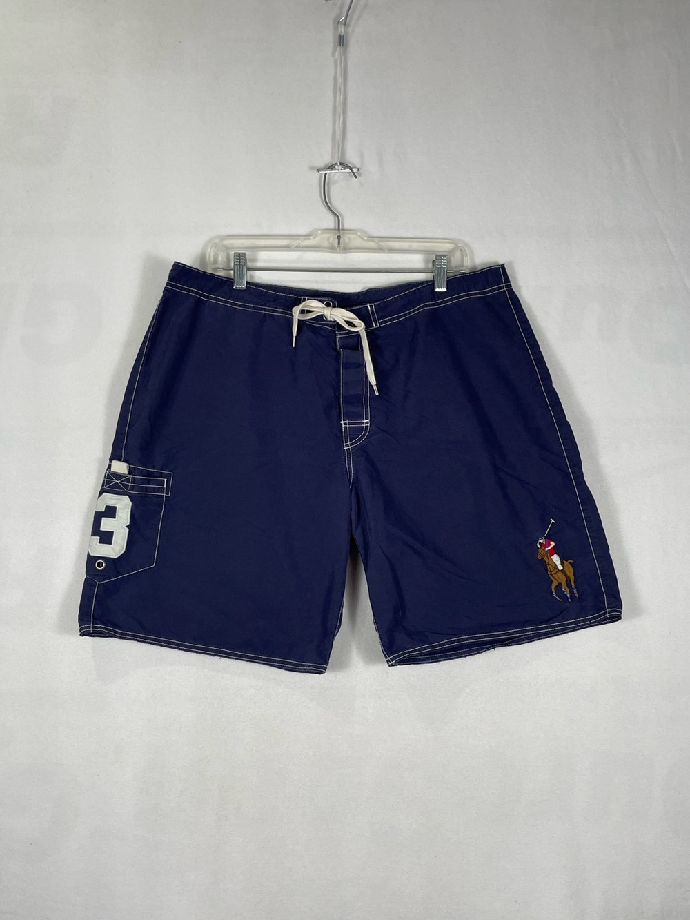 Vintage Polo Ralph Lauren #3 Big Pony Swim Trunks Shorts Navy Unlined Sz 36